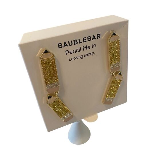 BaubleBar Pencil Me In Sparkly Gold Tone Stud Dangle Earrings. - Picture 2 of 6